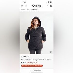 Madewell quilted packable popover puffer jacket